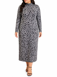 GREY Animal Print High Neck Knitted Dress - Plus Size 20 to 22
