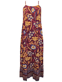 BURGUNDY Berry Print Trapeze Dress - Size 8 to 18