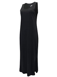 BLACK Pure Cotton Sleeveless Scoop Neck Midi Dress - Size 8 to 20/22 (XS to XXL)