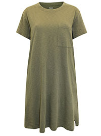 KHAKI Pure Cotton Pocket Detail T-Shirt Dress - Size 8 to 16/18 (XS to XL)
