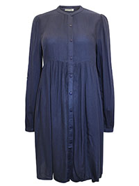 NAVY Long Sleeve Button Through Smock Dress - Size 6 to 20