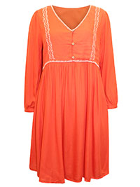 ORANGE Pure Cotton Contrast Stitch Smock Dress - Size 6 to 14