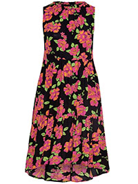 BLACK Floral Print High Low Midi Dress - Plus Size 16 to 38/40