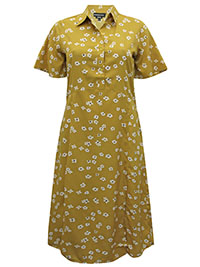 MUSTARD Floral Print Short Sleeve Midi Shirt Dress - Size 8 to 12 (XS to M)