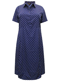 BLUE Polka Dot Short Sleeve Midi Shirt Dress - Plus Size 18 to 22