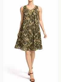 KHAKI Camo Print Embellished Shift Dress - Plus SIze 12 to 22 (M to 3X)