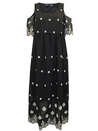 BLACK Cold Shoulder Floral Embroidered Dress - Size 12 to 22 (US M to 3X)
