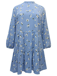 BLUE Daisy Print High Neck Woven Tiered Dress - Plus Size 22 to 26