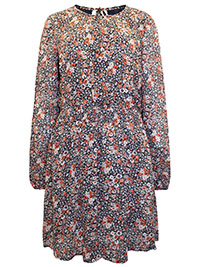 NAVY Ditsy Floral Long Sleeve Shirred Waist Dress - Size 6 to 20