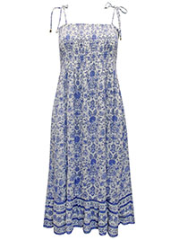 WHITE Floral Print Strappy Shirred Midi Dress - Size 10 to 20