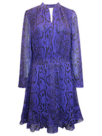 PURPLE Snake Print Shirred Waist Keyhole Dress - Size 8 to 18