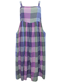 PURPLE Pure Cotton Checked Tassel Tie Pocket Dress - Size 12 to 18