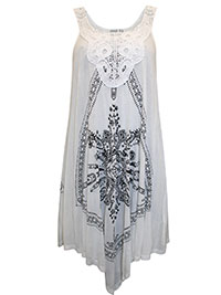 WHITE Crochet Trim Hanky Hem Dress - Size 10/12 to 26/28 (S to 2XL)