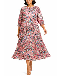 PINK Floral Print Tiered Midi Dress - Size 10
