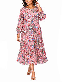 PINK Floral Print Tiered Midi Dress - Size 10