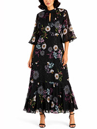Black Floral Print Keyhole Occasion Dress - Size 10 to 26