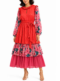 PINK Multi Media Floral Tiered Midi Dress - Size 14 to 22
