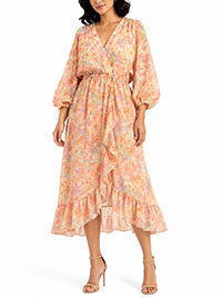 Pink Multi Floral Jacquard Midi Dress - Size 10 to 18
