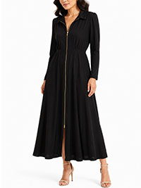 Black Soft Touch Jersey Zip Front Midi Dress - Size 12
