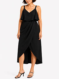 Black Scuba Crepe Tulip Hem Overlay Midi Dress - Size 12 to 32