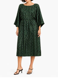 GREEN Black Chevron Lurex Long Dress - Size 16 to 32