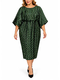 GREEN Black Chevron Lurex Midi Occasion Dress - Size 16 to 32