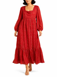 RED Shimmering Tie-back maxi Boho Dress - Size 10 to 12
