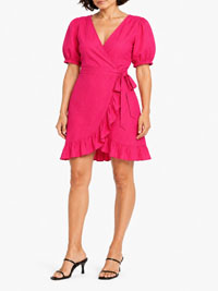 Pink Gold Puff Sleeve Wrap Mini Dress - Size 12 to 32