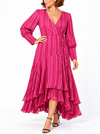 PINK Puff Sleeve Frilled Wrap Maxi Dress - Size 12 to 14