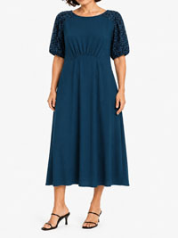 TEAL Short Sleeve Fit and Flare Midi Dress - Size 10 to 12