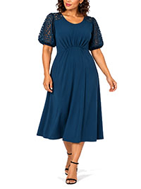 TEAL Short Sleeve Fit and Flare Midi Dress - Size 10 to 12