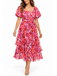 PINK Abstract Print Gypsy Tiered Dress - Size 10