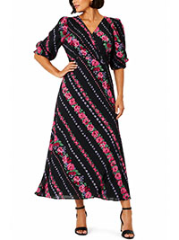 Black Orianna Floral Stripe Evie Midi Dress - Size 8