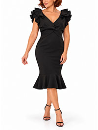 BLACK Sculptural Doublee Ruffle Sleeve Dress - Size 6 to 18