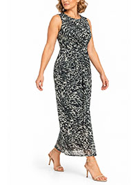 SILVER GREY Animal Print Side Twist Maxi Dress - Size 10 to 22