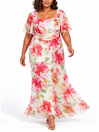 WHITE Floral Mesh Square Neck Maxi Dress - Size 14 to 30/32