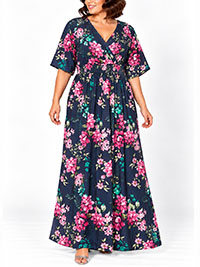 NAVY Floral Crossover Smocked Waist Angel Sleeve Maxi Dress - Size 14 to 26/28 NAVY Floral Crossover Smocked Waist Angel Sleeve Maxi Dress - Size 14 to 26/28