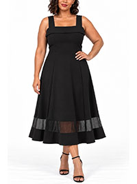 BLACK Bardot Strap Mesh Insert Midi Dress - Size 10 to 22