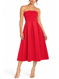 TALL RED Bandeau Pleat Waist Midi Dress - Size 12 to 18