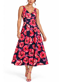 TALL NAVY RED Poppy Floral Midi Dress - Size 8 to 22