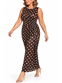 CHOCOLATE Pink Polka Mesh Twist Side Maxi Dress - Size 10 to 24