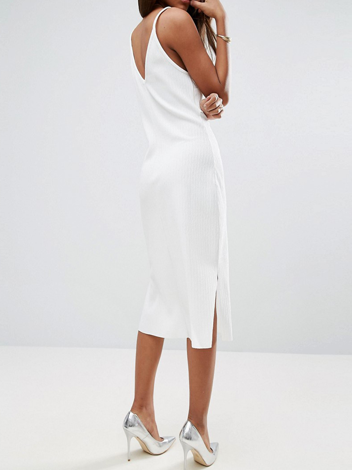 ASOS CREAM Rib Midi Dress with Crop Top Detail - Size 4 to 18