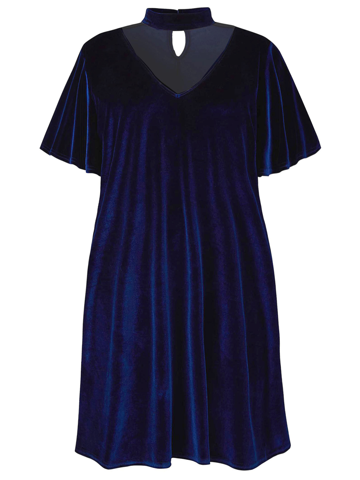 Plus Size wholesale clothing by simply be - - SimplyBe MIDNIGHT-BLUE Choker Swing Velvet Tunic Dress - Plus Size 18 to 32 Plus Size wholesale clothing by simply be - - SimplyBe MIDNIGHT-BLUE Choker Swing Velvet Tunic Dress - Plus Size 18 to 32