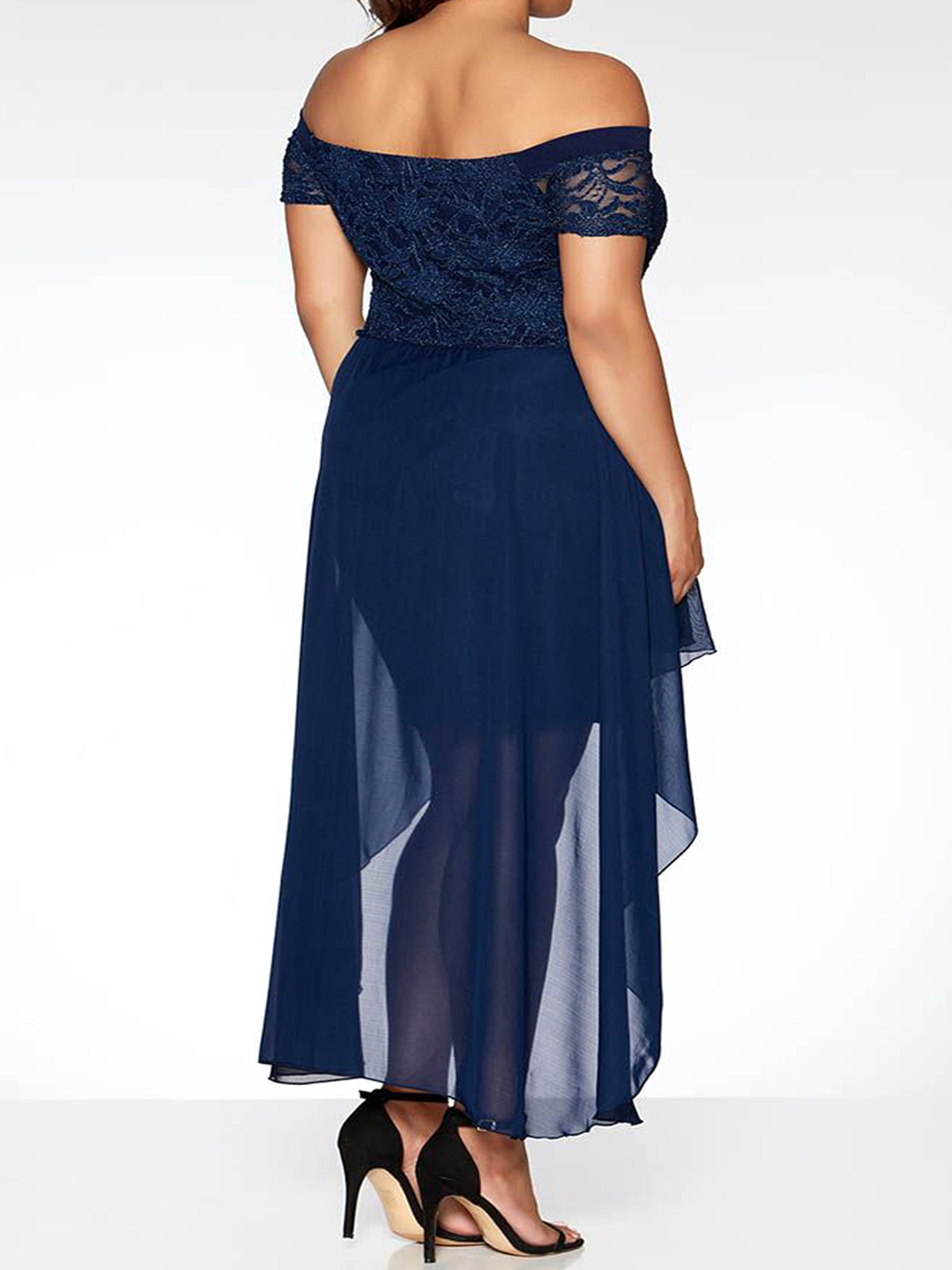 Quiz - - Quiz NAVY Curve Glitter Lace Bodice Extreme Hem Dress - Plus Size  18 to 26