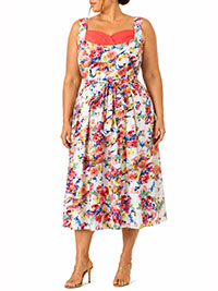 Vintage 50's WHITE Floral Paradise Print Retro Sweetheart Swing Dress - Size 10 to 22