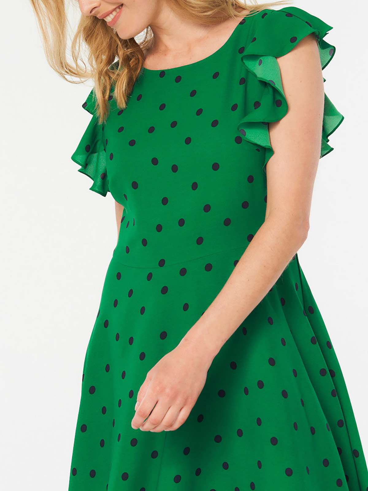 green emerald velvet dress Cady Day Dress with Relaxed Sleeves and Handkerchief Hem