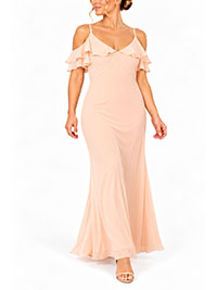 PEACH BLUSH Elegant Frill Neckline Chiffon Maxi Dress - Size 6 to 18