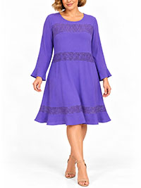 ULTRA-VIOLET Long Sleeve Lace Panelled Dress - Plus Size 18/20 to 26/28 (1X to 3X)