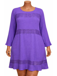 C-O-C ULTRA-VIOLET Long Sleeve Lace Panelled Dress - Plus Size 18/20 to 26/28 (1X to 3X)