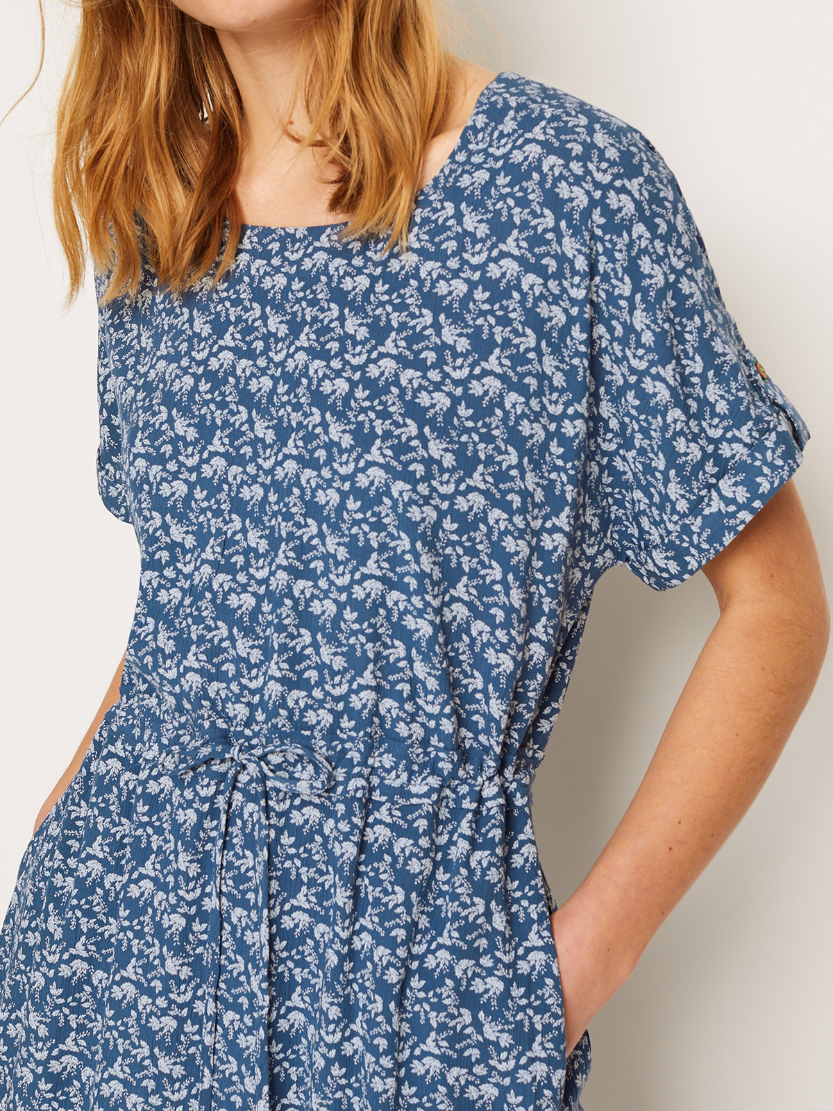 White Stuff - - WH1TE STUFF BLUE Indigo Navy Print Bao Crinkle Dress - Size  10 to 22